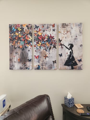 Customer photo review of Banksy Wall Art - Banksy Girl and Butterfly Explosion Wall Art Canvas Print | Girl with Butterflies Abstract Artwork