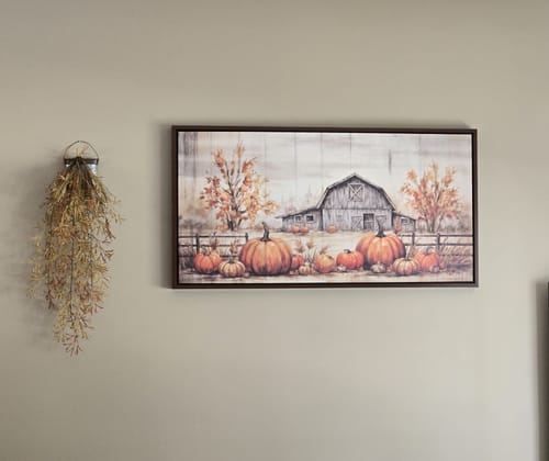 Customer photo review of Old Farm Barn And Pumpkin Patch Painting On Wood Framed Canvas Wall Art