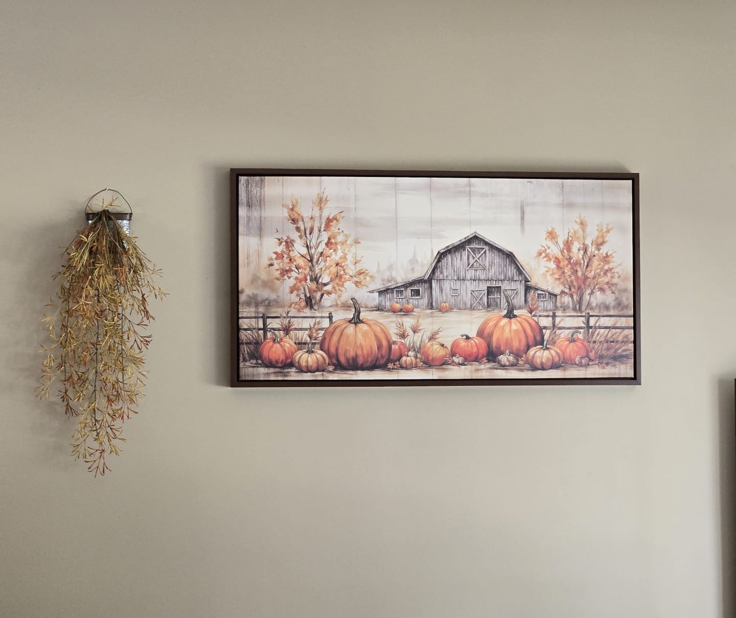 Customer photo review of Farmhouse Wall Art – Rustic Pumpkin Patch Painting on Wood Framed Canvas