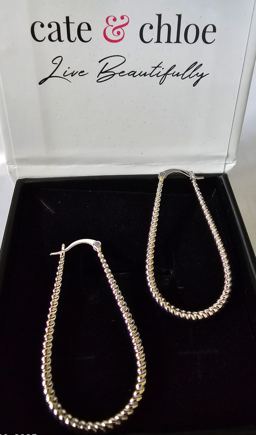 Customer photo review of Angelica 18k White Gold Plated 45mm Twisted U-Shaped Hoop Earrings