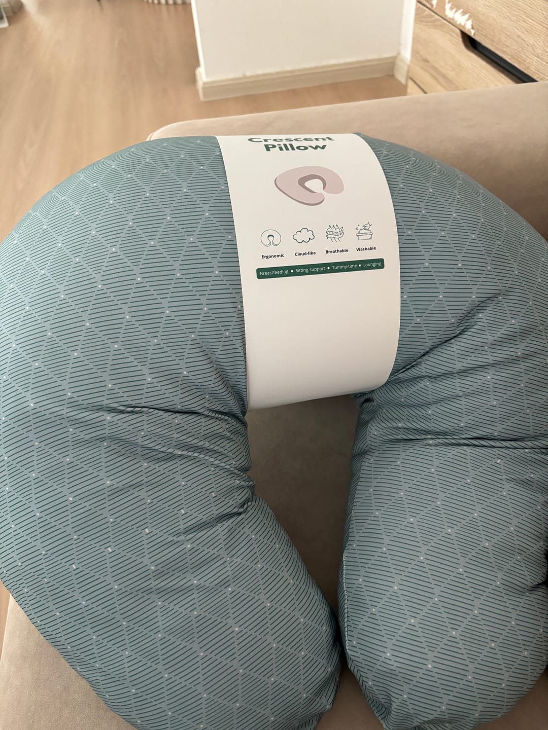 Customer photo review of Crescent Pillow | Breastfeeding & Baby Sitting Support