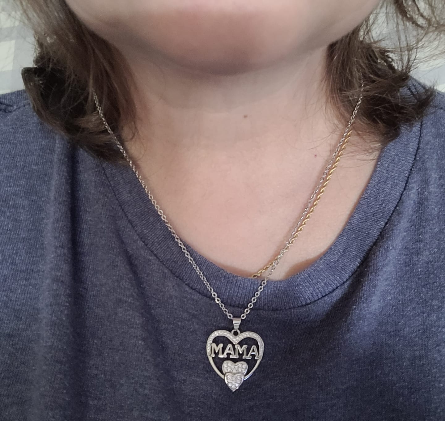 Customer photo review of Selena 18k White Gold Plated Mama Heart Pendant Necklace with Simulated Diamond Crystals