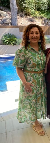 Customer photo review of Leah Paisley Dress in Green Print