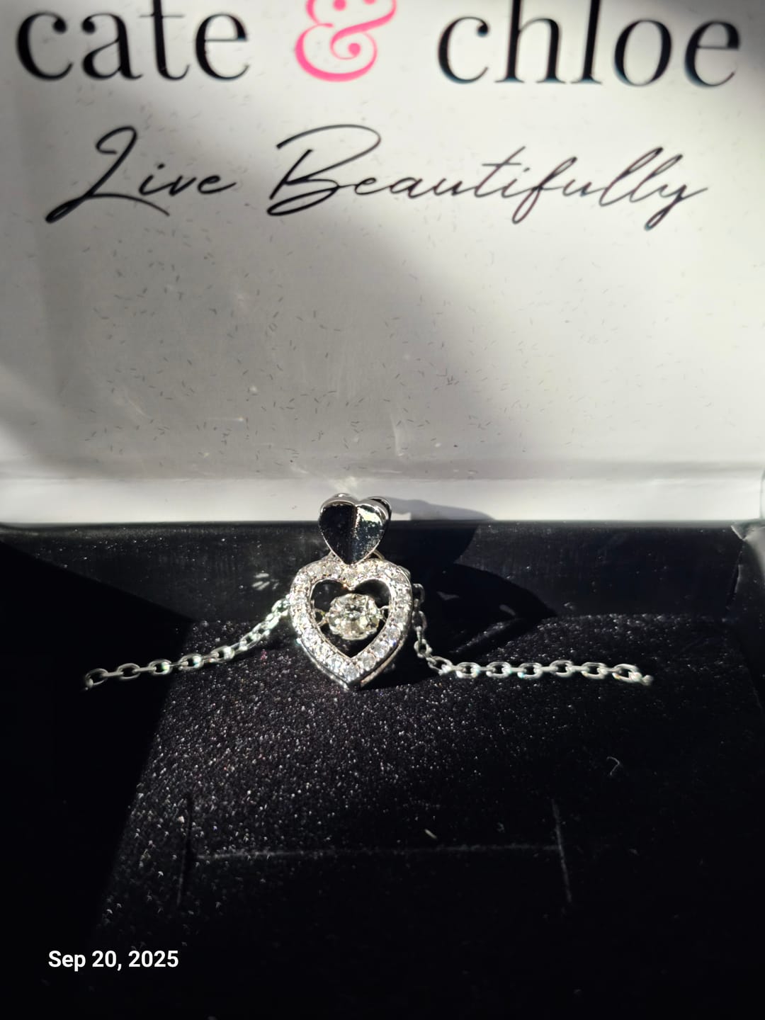 Customer photo review of Shelby 18k White Gold Plated Heart Dancing Necklace with Swarovski Crystals