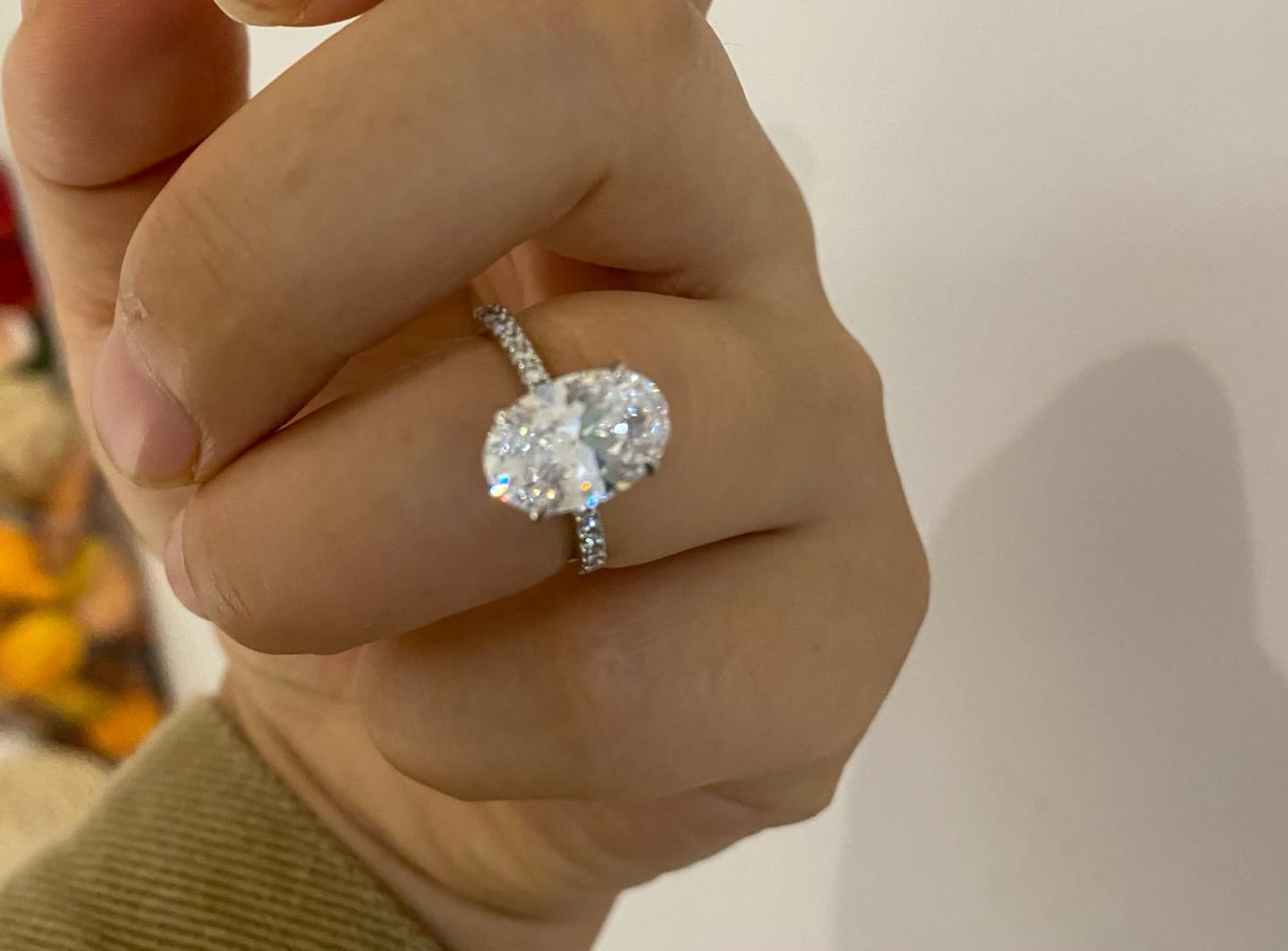 Customer photo review of S925 4.0Ct Oval Cut Classic Hidden Halo Pavé Engagement Ring Promise Ring