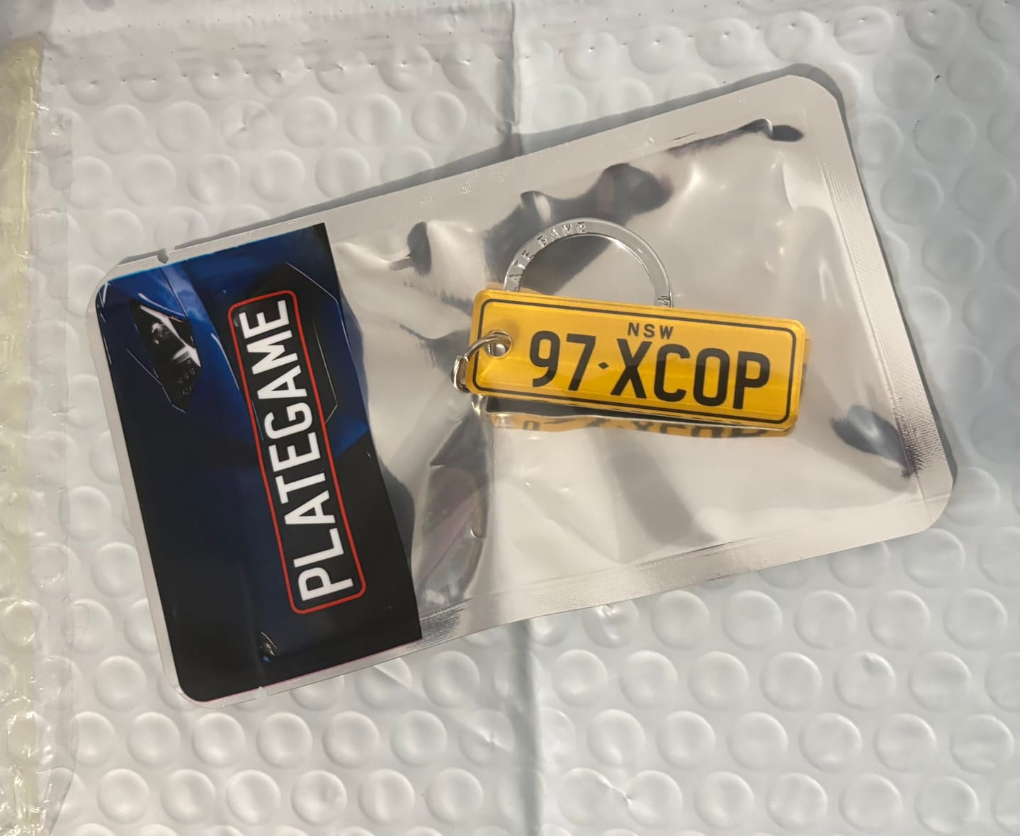 Customer photo review of NSW Traditional Licence Plate Custom Keychain
