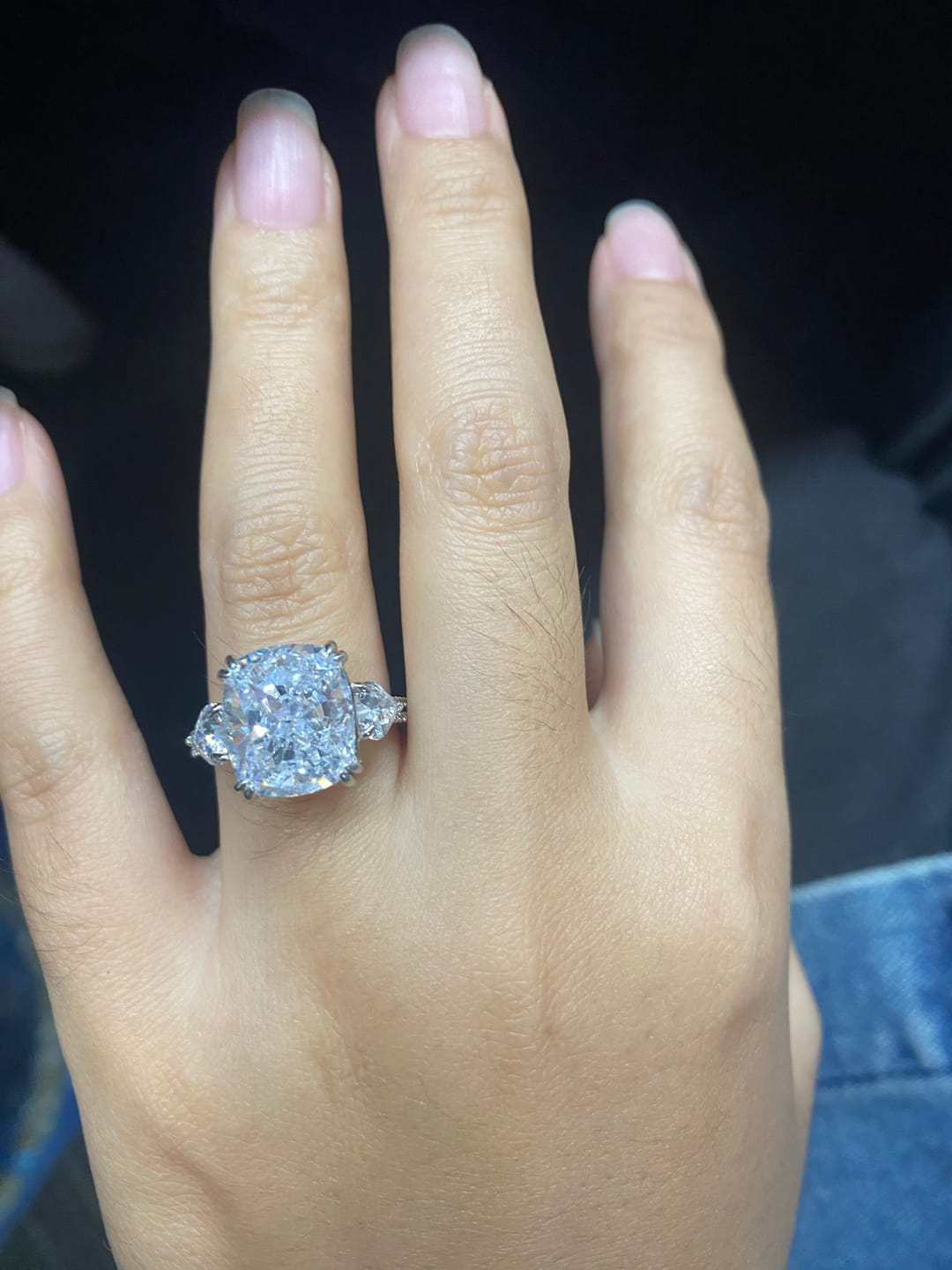 Customer photo review of S925 6.0Ct Cushion Cut Three Stone Engagement Ring Simulated or Moissanite Diamond Bridal Rings For Women