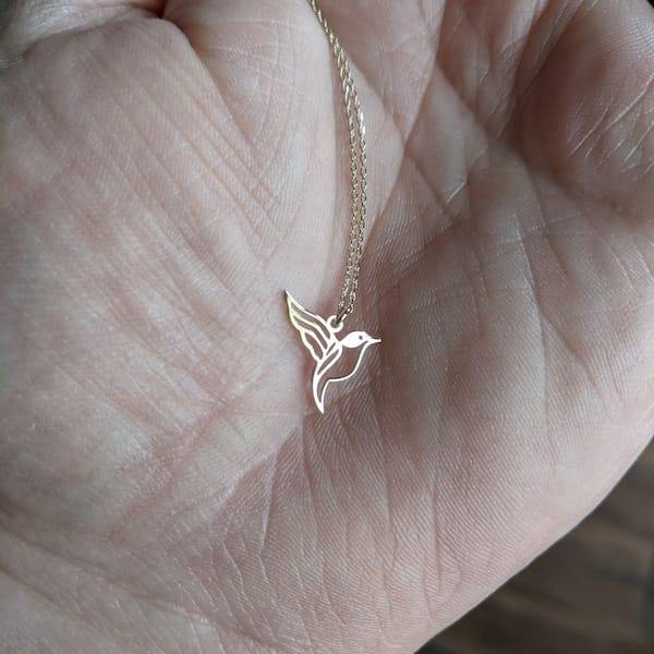 Customer photo review of Hummingbird Necklace – Gold Vermeil on Sterling Silver Dainty Charm