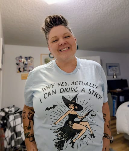 Customer photo review of I Can Drive a Stick Tee