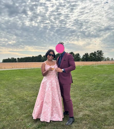 Customer photo review of Alivia Tea Length Dress by Bariano - RENTAL