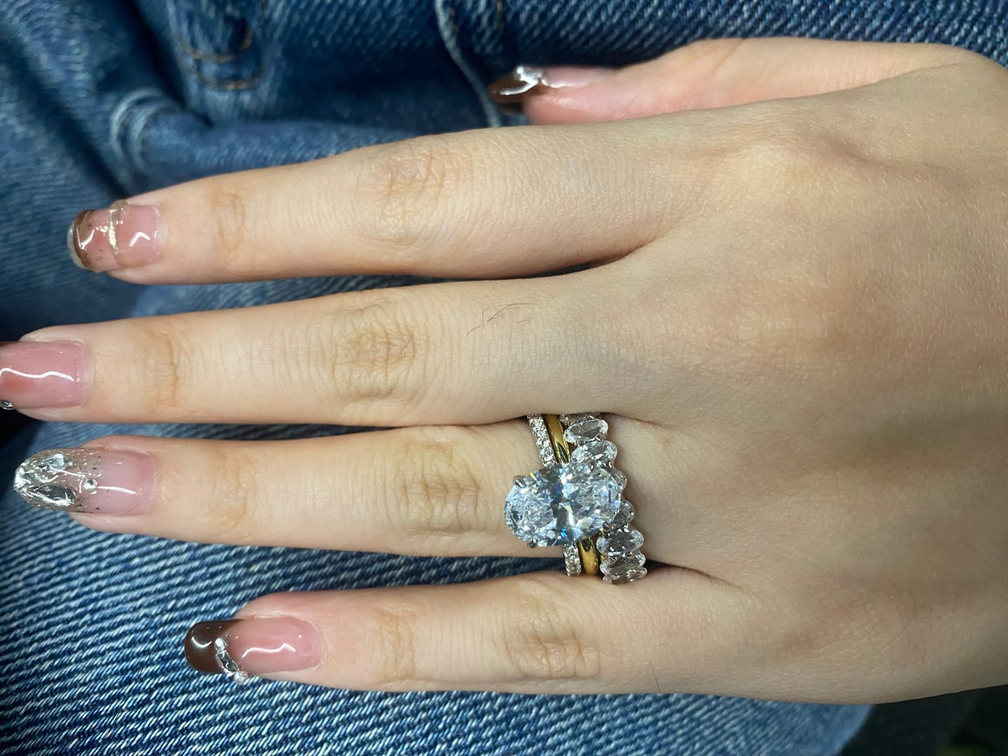 Customer photo review of S925 3PC 4.0Ct Oval Cut Wedding Ring Set Travel Ring For Her With Two Classic Wedding Bands