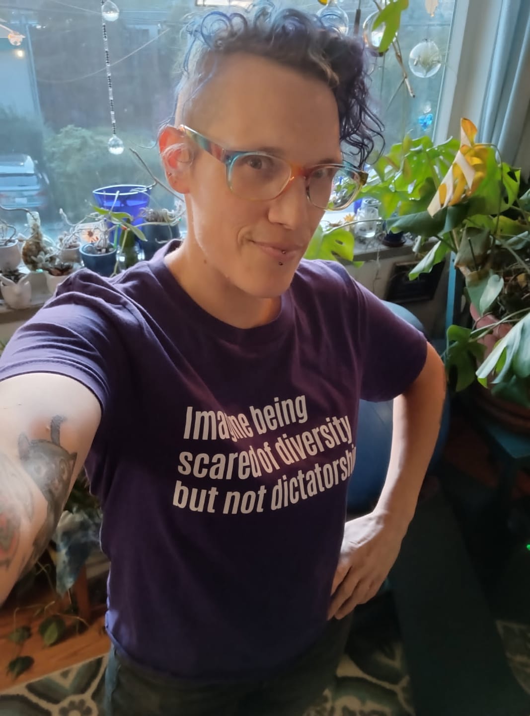 Customer photo review of Imagine Being Scared of Diversity But Not Dictatorship Unisex Tee