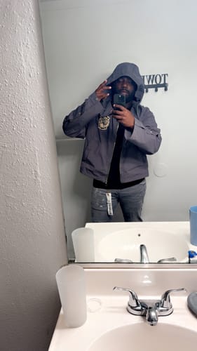 Customer photo review of Saint Vanity Nylon Long Sleeve Zip Up Hoodie Grey