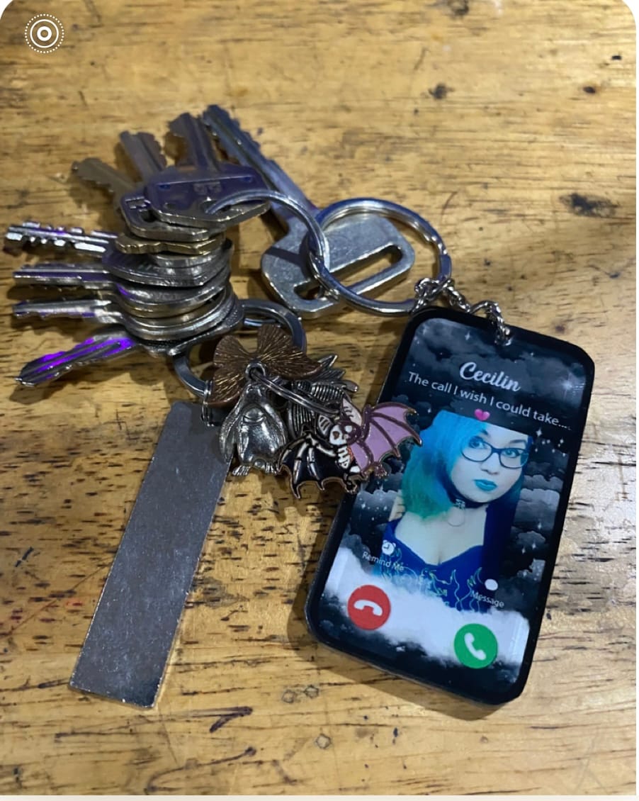 Customer photo review of The Call I Wish Memorial Sympathy Gift - Photo Inserted Different On 2 Sides Personalized Keychain