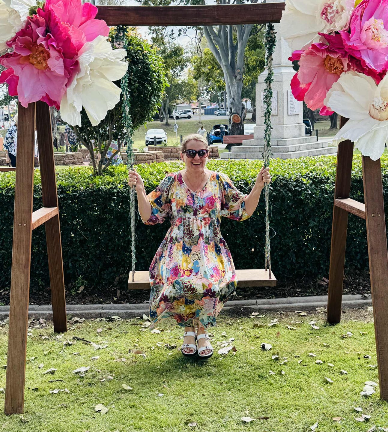 Customer photo review of Zandra Midi Dress in Pink Multi