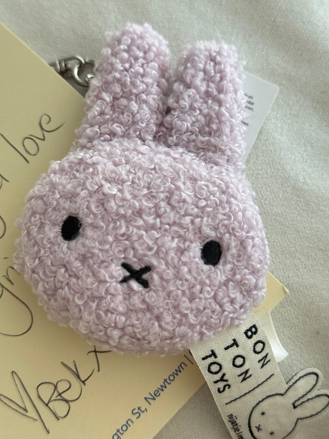 Customer photo review of Bon Ton Toys - Miffy Flat Keychain Tiny Teddy Lavender 10cm