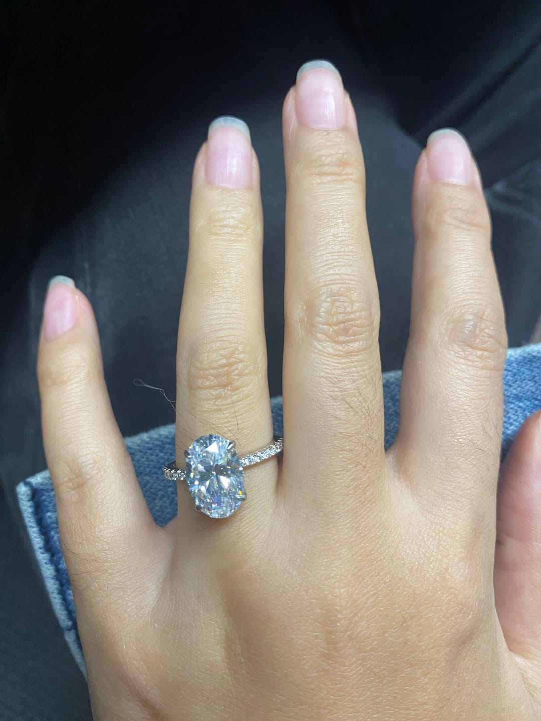 Customer photo review of S925 4.0Ct Oval Cut Classic Hidden Halo Pavé Engagement Ring Promise Ring