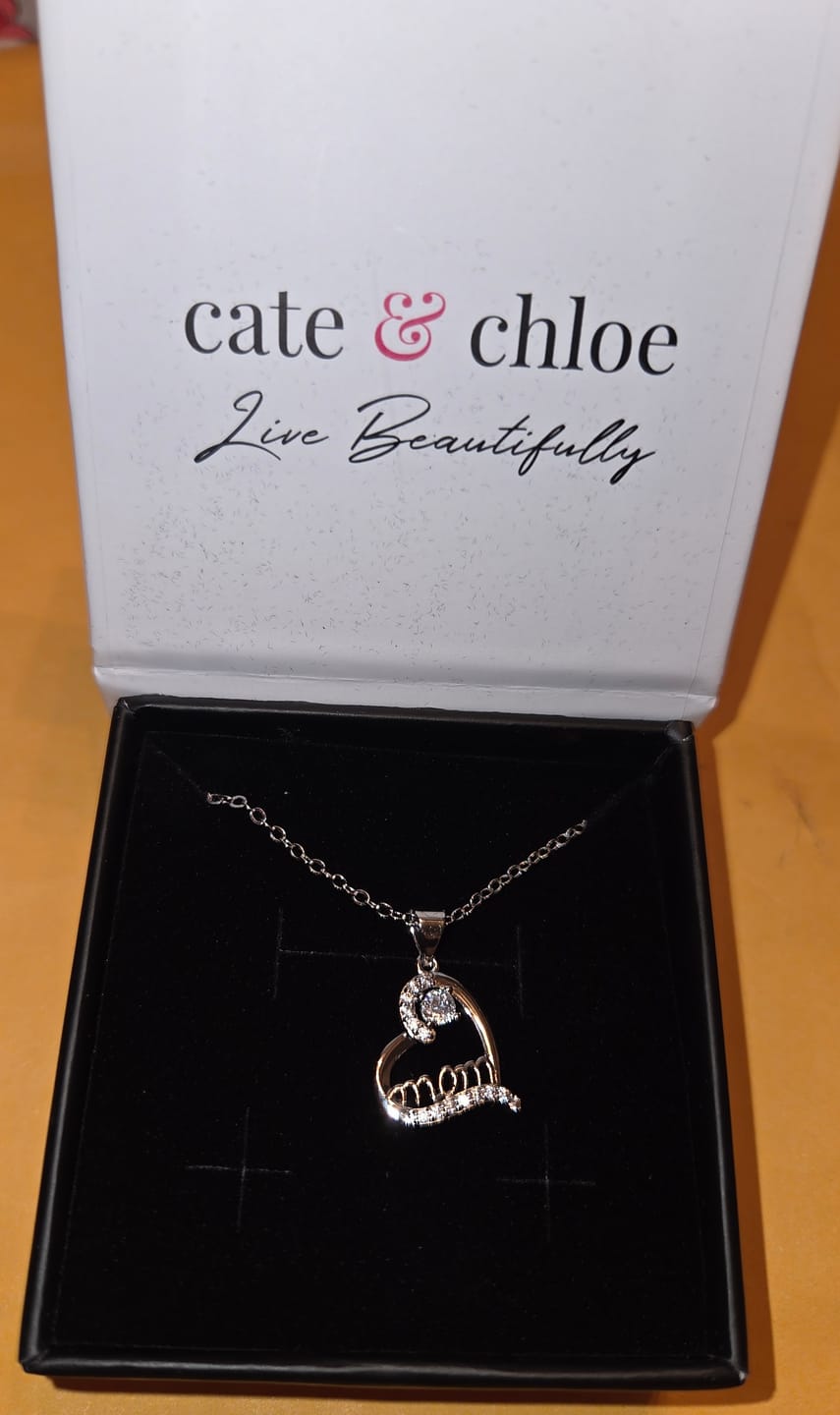 Customer photo review of Thelma 18k White Gold Plated Mom Heart Necklace with Simulated Diamond Crystals