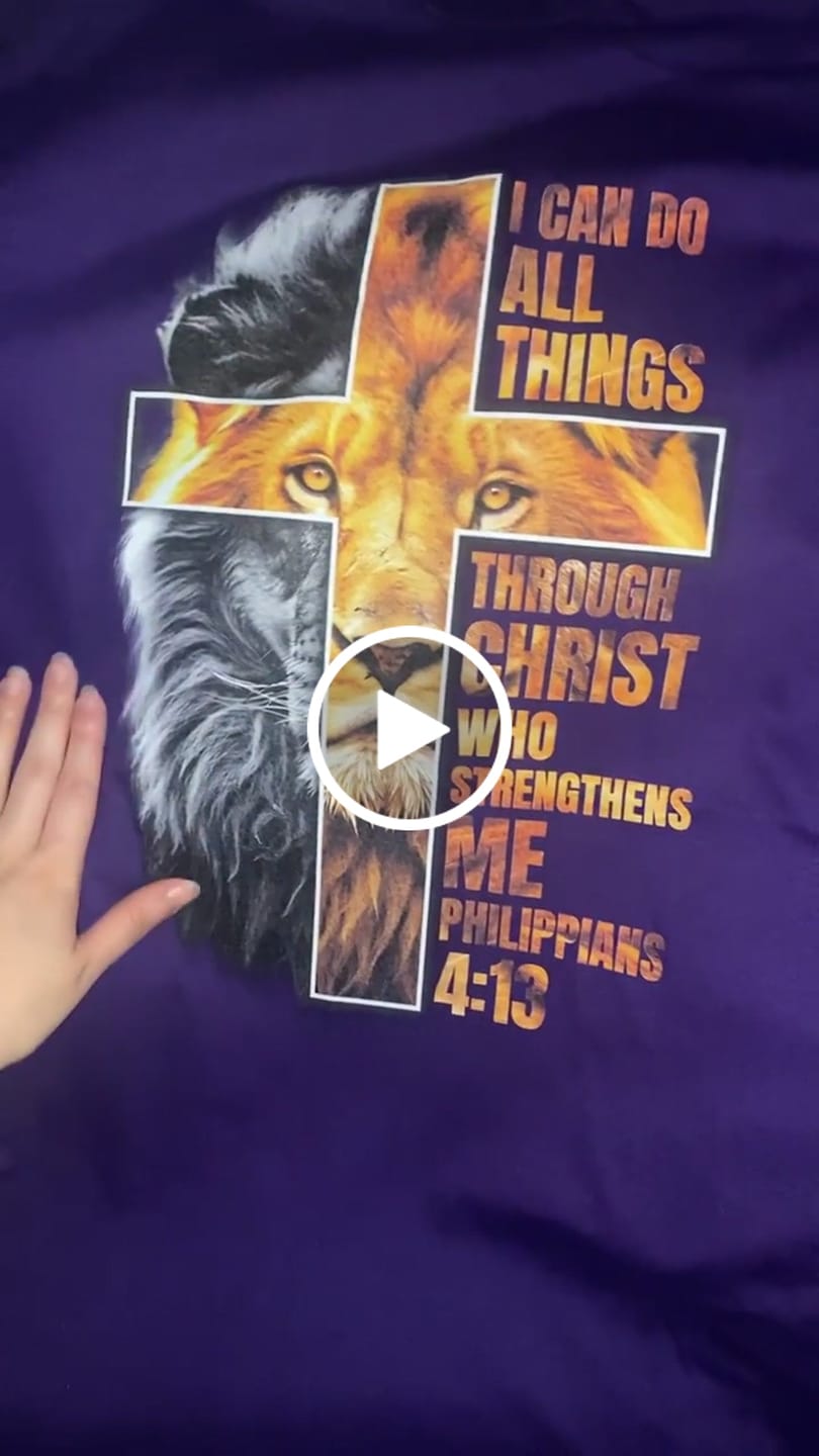 Customer video review of Christian Faith T Shirt Lion I Can Do All Things Through Christ Who Strengthers Me TS09