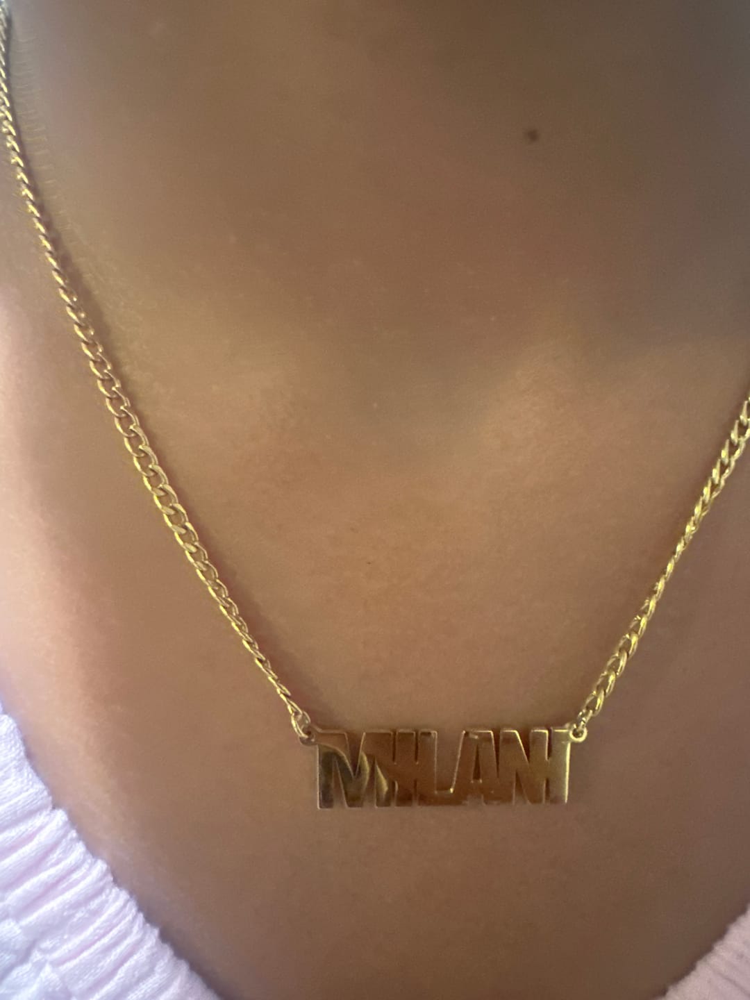 Customer photo review of Kids Block Name Necklace w/ Cuban Chain