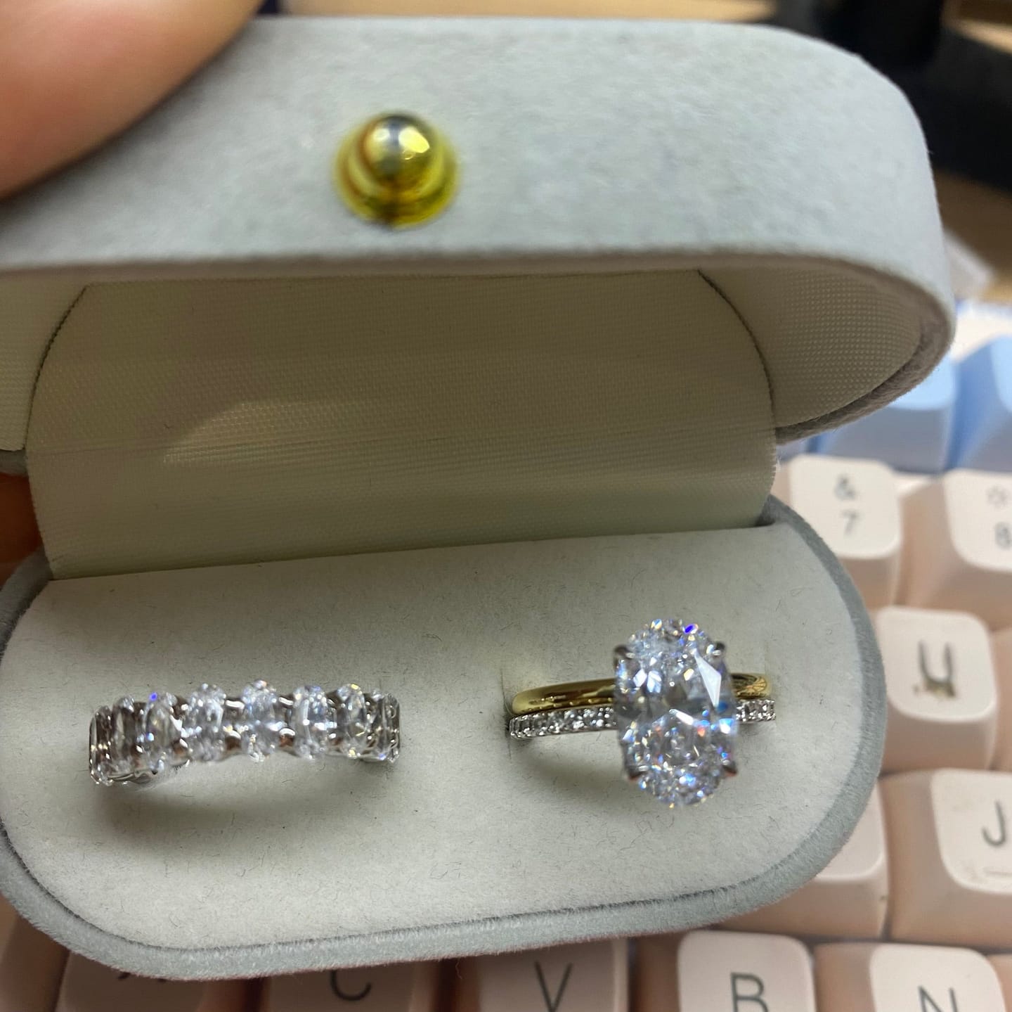 Customer photo review of S925 3PC 4.0Ct Oval Cut Wedding Ring Set Travel Ring For Her With Two Classic Wedding Bands