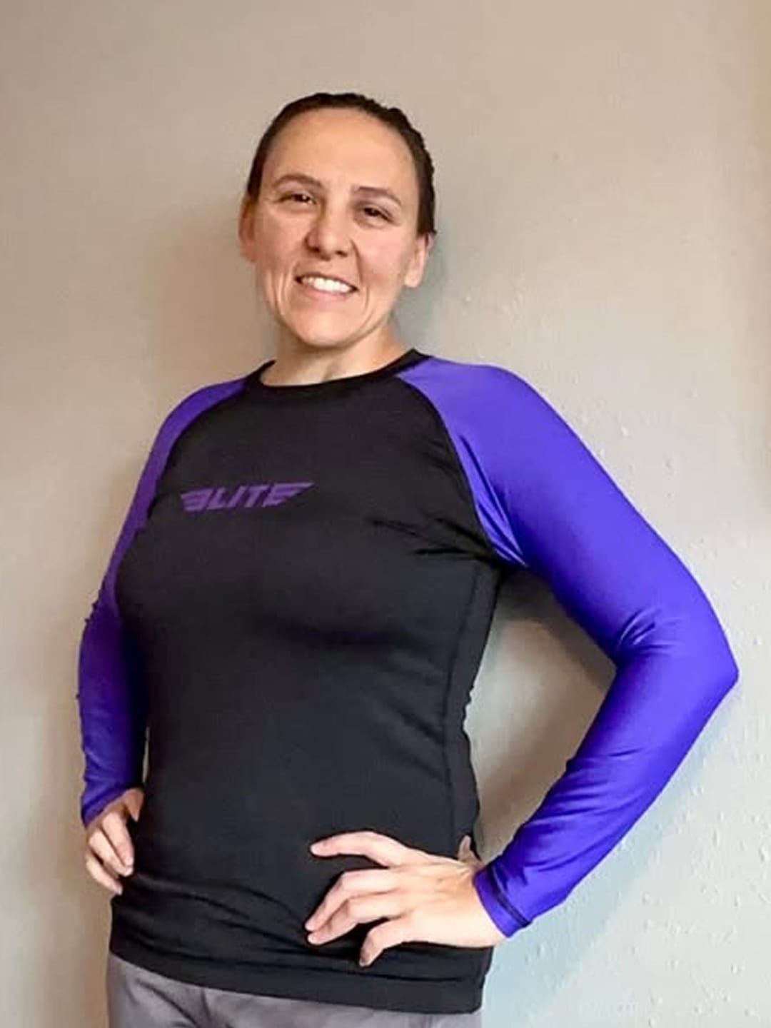 Customer photo review of Standard Purple Long Sleeve No-Gi Womens BJJ Rash Guard