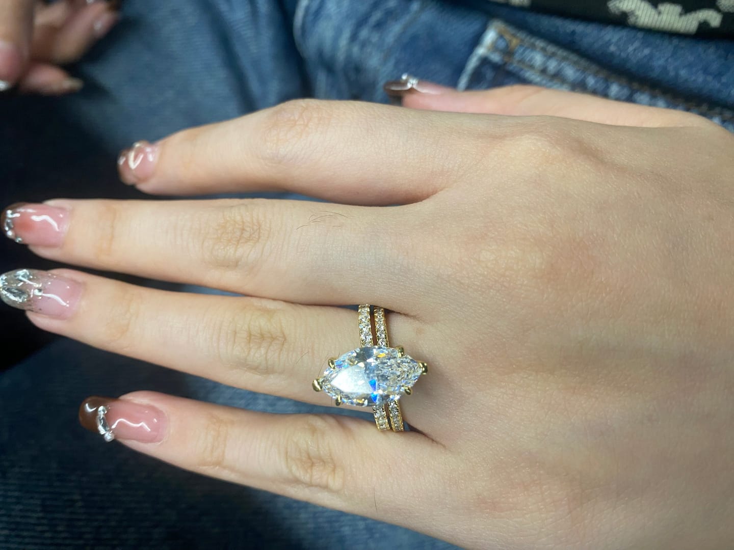 Customer photo review of S925 4.0Ct Marquise Cut Wedding Ring Set Travel Ring With Classic Wedding Band For Women