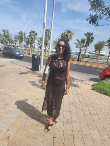 Customer photo review of Black Crochet Knit Bodycon Midi Dress