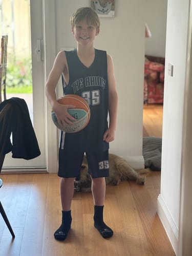 Customer photo review of Custom Navy White Double Side Sets Men Basketball Jersey