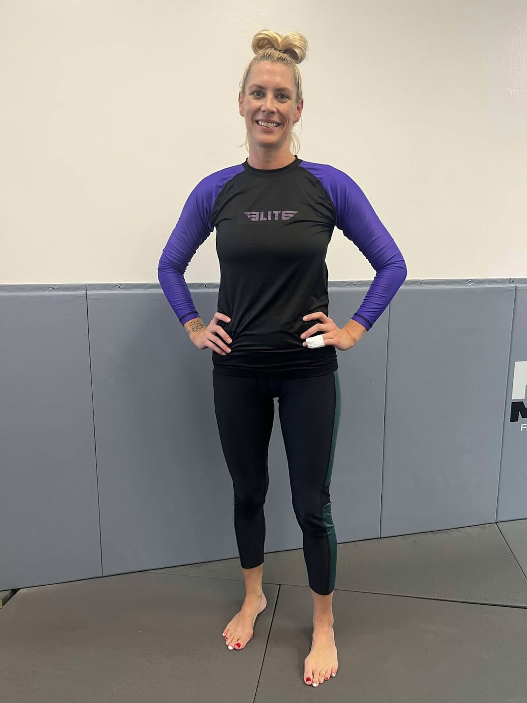 Customer photo review of Standard Purple Long Sleeve No-Gi Womens BJJ Rash Guard