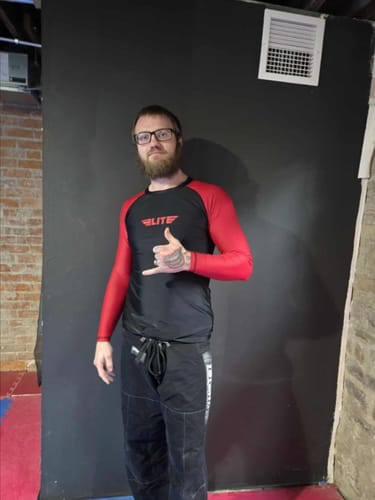 Customer photo review of Standard Red Long Sleeve No-Gi Mens BJJ Rash Guard