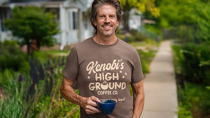 Customer photo review of Kenobi’s High Ground Coffee Co. T-Shirt