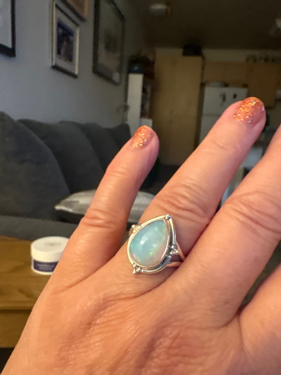 Customer photo review of Opal Teardrop Ring Sterling Silver