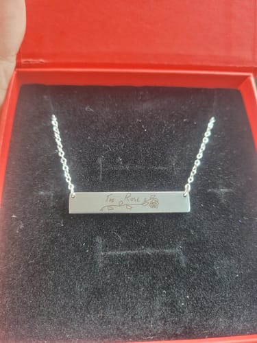 Customer photo review of Soulmate Custom Engraved Text Bar Necklace