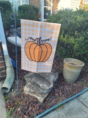 Customer photo review of F*ck Trump Autumn Pumpkin Garden Flag