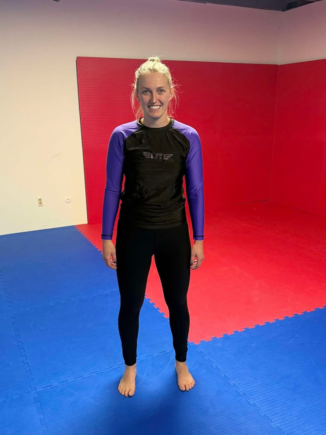 Customer photo review of Standard Purple Long Sleeve No-Gi Womens BJJ Rash Guard