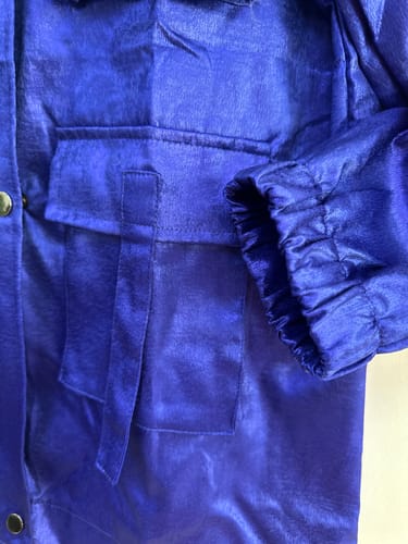 Customer photo review of Easy on Me Metallic Fabric Flap Pocket Cargo Style Zipper Loose Jacket
