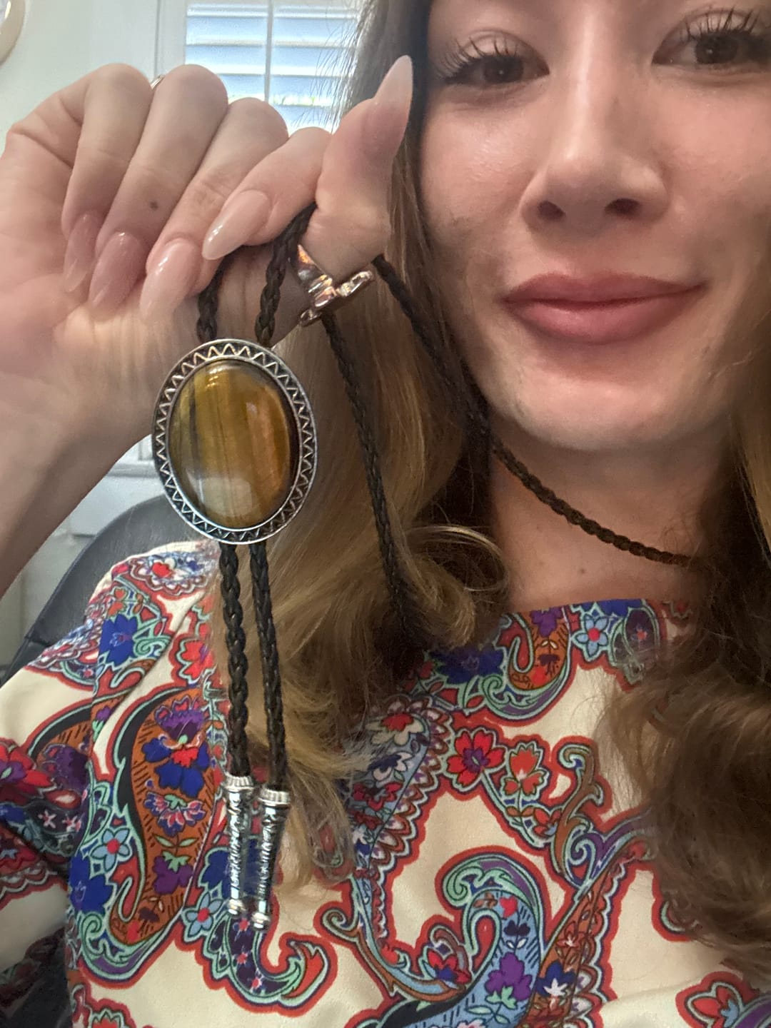 Customer photo review of The Tiger Eye Stone - Bolo Tie and Gift Box
