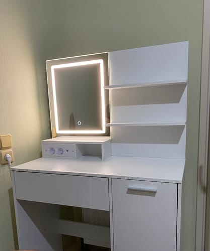 Customer photo review of Τραπέζι Μπουντουάρ Μακιγιάζ Tουαλέτας Κρεβατοκάμαρας 80εκ Καθρέφτης με Φωτισμό LED Ρυθμιζόμενο με Πρίζα και USB Θύρες RD-T138W01