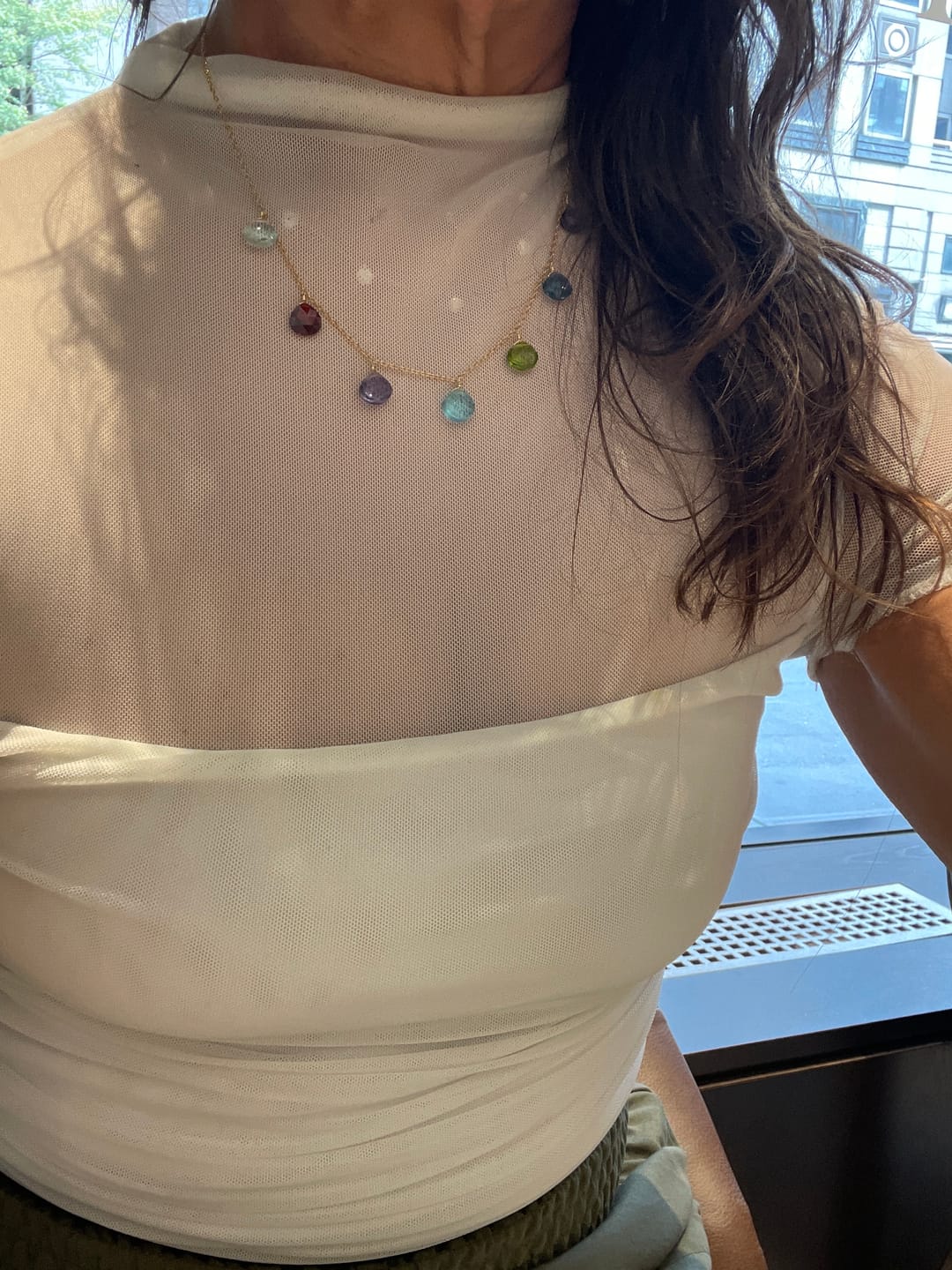 Customer photo review of Rainbow Sparkler Necklace - Gold