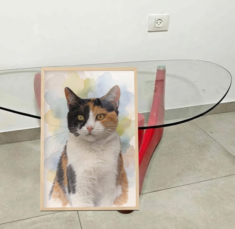 Customer photo review of Upload Your Pet’s Photo → Get Instant Watercolor Portrait Preview | Custom Framed Poster Tribute