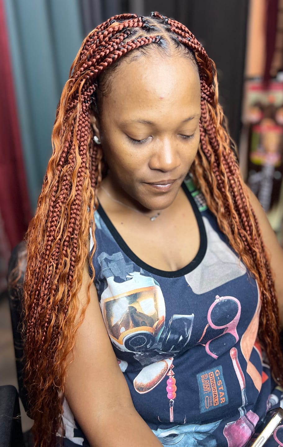 Customer photo review of #350 Flaming Ginger Deep Wave Bulk Hair Extensions for Braiding