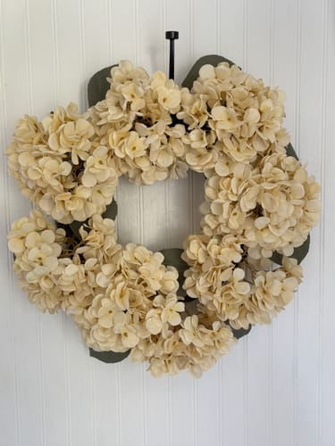 Customer photo review of Ivory Faux Hydrangea Grapevine Wreath
