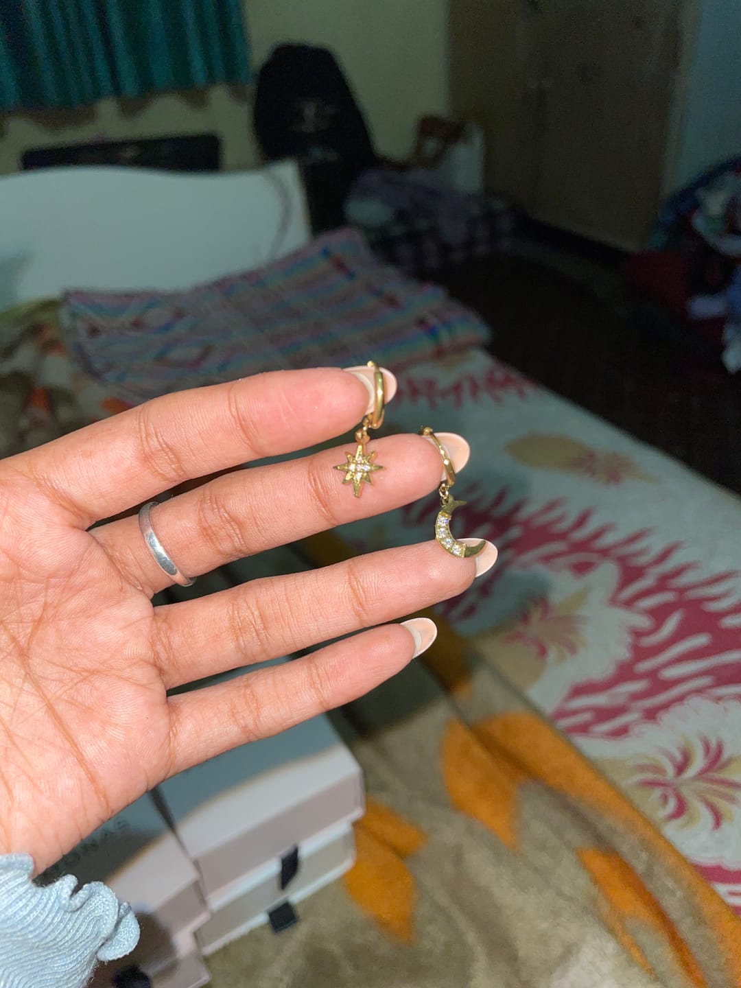 Customer photo review of Studded Star Moon Hoop Earrings