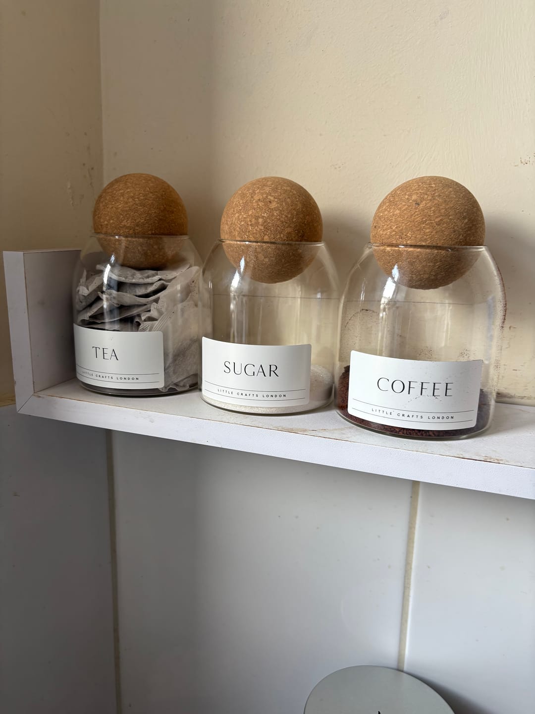 Customer photo review of Set of 3 Cork Ball Glass Jars - Tea, Coffee and Sugar 500ml
