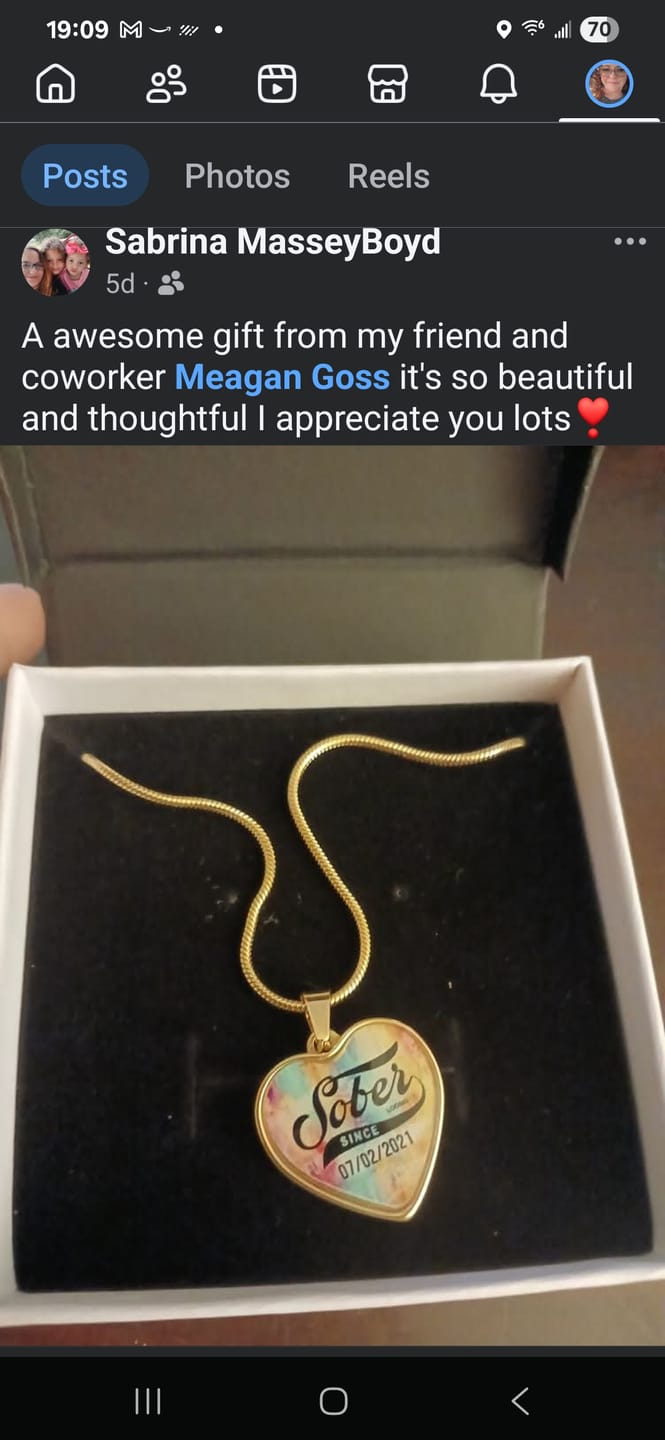 Customer photo review of Sobriety Gift | Sober Since Heart Necklace with Personalized Date