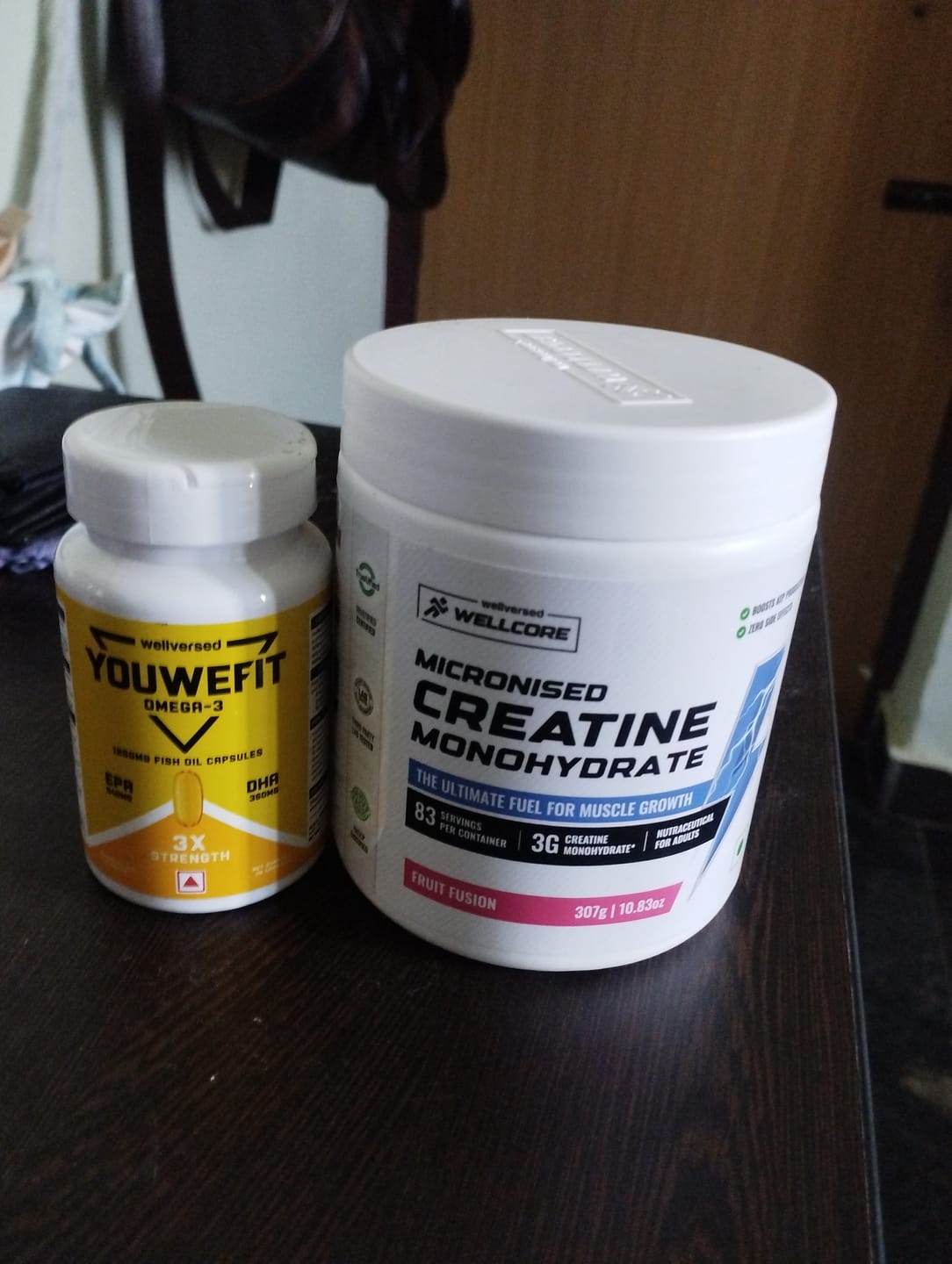 Customer photo review of Wellcore Creatine Monohydrate (Fruit Fusion, 83 Servings) + YouWeFit Omega-3 Triple Strength Fish Oil (1250mg, 30 Capsules)
