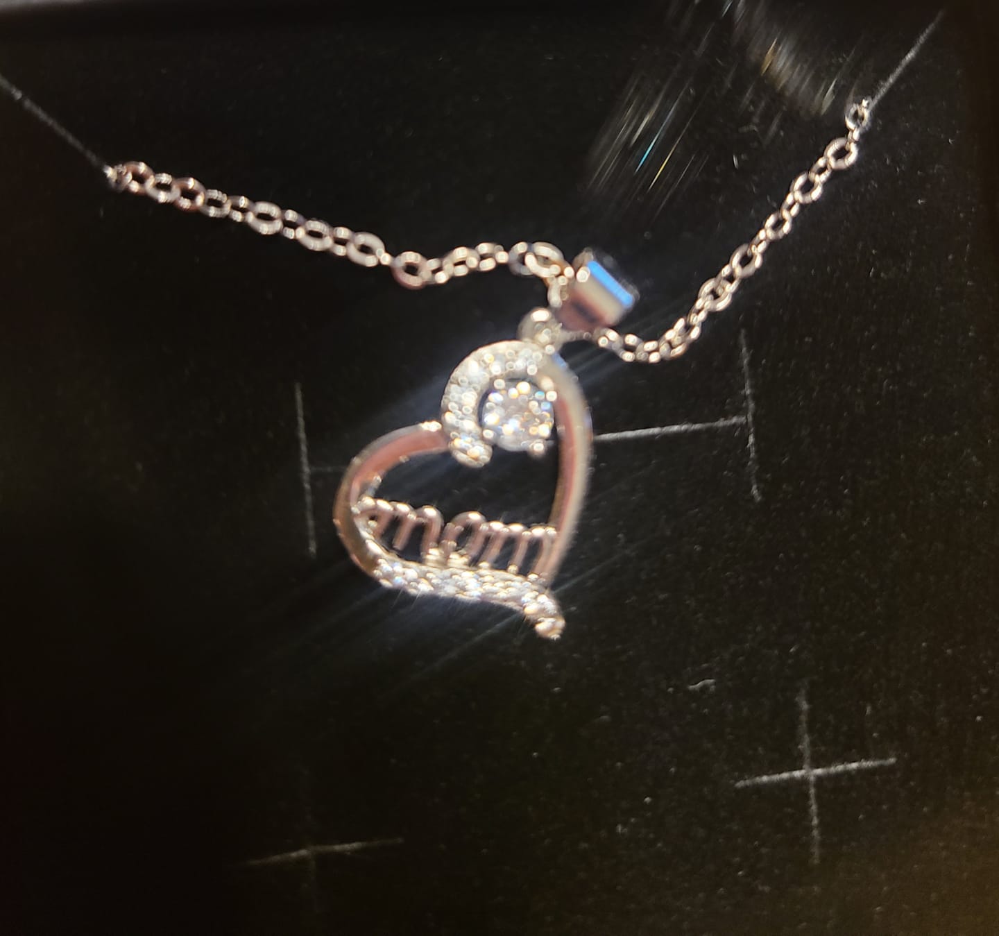 Customer photo review of Thelma 18k White Gold Plated Mom Heart Necklace with Simulated Diamond Crystals
