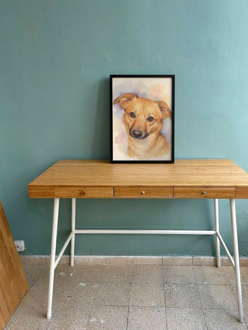 Customer photo review of Upload Your Pet’s Photo → Get Instant Watercolor Portrait Preview | Custom Framed Poster Tribute