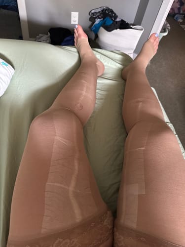 Customer photo review of Sigvaris Soft Opaque Open Toe Thigh High